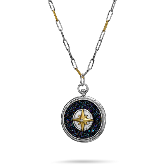 Inner Compass Pendant on Golden Interval Paperclip Chain